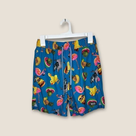 Saxx Oh Buoy 2in1 Volley 7" Swim Shorts Mega Meta Floaties Blue Size Small - Picture 3 of 12